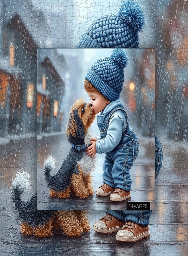 PICKFORU أحجية كلاب لطيفة للكبار، 1000 قطعة، أحجية PICKFORU الودية على شكل قلوب حب، تصميم جرو ممطر صعب للغاية كديكور منزلي - Image 5